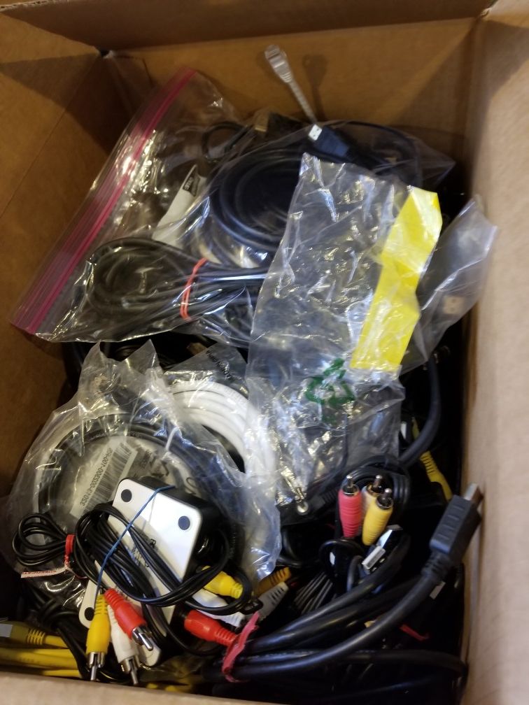 BOX OF AUDIO VISUAL CORDS