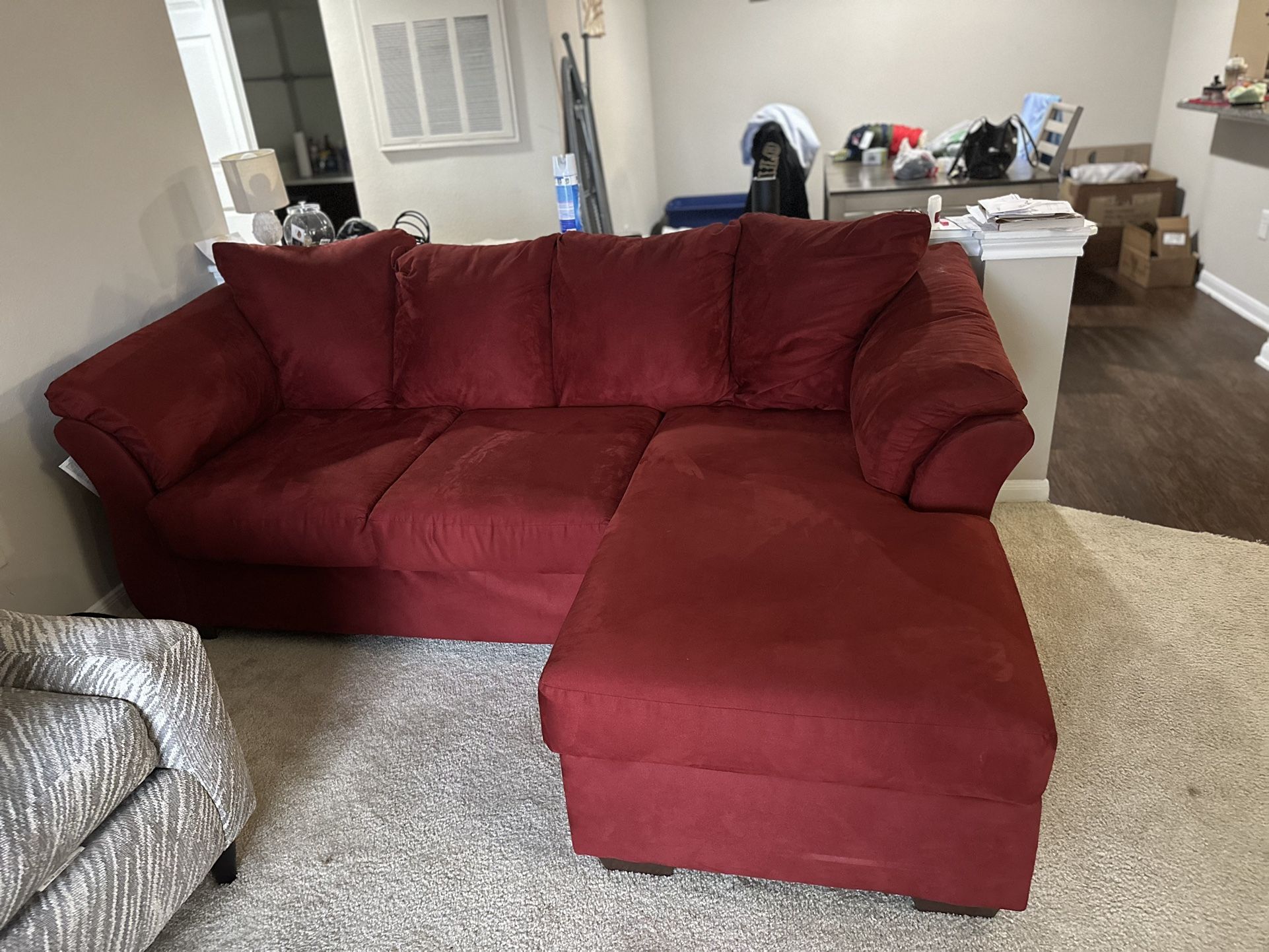 Moving sale!! L Shaped Burgundy /red Couch Sofa