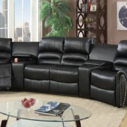 Brand New Black Leather Motion Home Theater Reclining Sectional Sofa