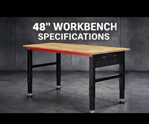 48" *24”Workbench with Feet, Adjustable Height Workbench with Power Strip & Pegboard, 2000LBS Loa
