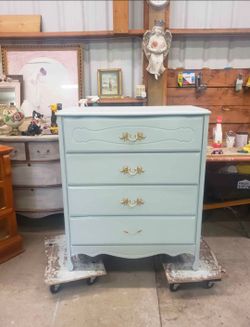 Solid wood pale blue 4 drawer dresser