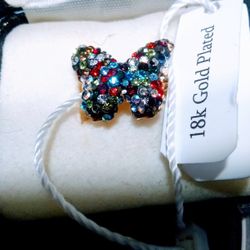 Beautiful ❤️ 18 Kt Gold Plated Multicolor Stones Butterfly 🦋 Ring.Size 7