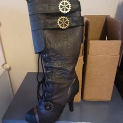 Ellie Shoes Women's 420 Quinley 4" Knee High Steampunk Boot with Laces