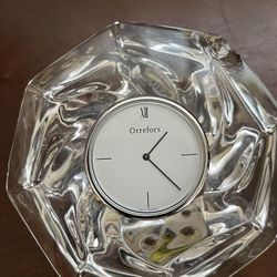 ORREFORS Sweden Contemporary Crystal Clock Paper Weight Octagon Removable Clock