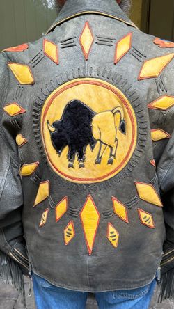 Mens Brown Leather Custom Embroidered Biker Jacket