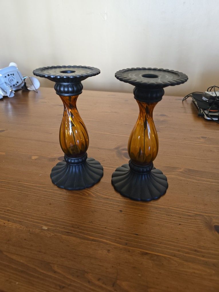 Partylite Amber Taper Candle Holders 