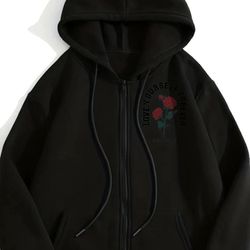 "Love Yourself Forever" Rose Men's Casual Loose Zipper Sports Jacket Hoodie Long Sleeves Sweatshirts