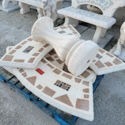 Concrete Mosaic Picnic Table with 3 Benches/ Outdoor Patio Furniture