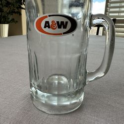 1970’s Vintage A&W Root Beer Soda Mug 6'' Tall Dimple Sides Heavy Glass Barware