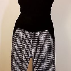 Black & Grey Dress Pants, Stretchy Waist, With Front Pockets, Box Pattern, Size Medium (Black & White Collection)