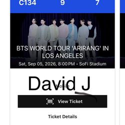 4x BTS LA Sofi Sat 9/5 Sec C134 Row 9 Concert Tickets
