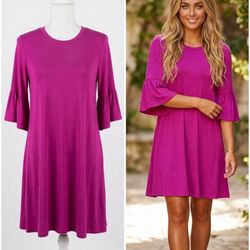 Bell Sleeve Chic Boho Beach Purple Tunic Spring Summer Fest Dress - Plum Small