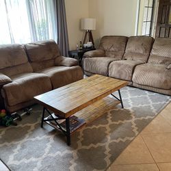 Recliner Couch and Loveseat, With Coffee Table