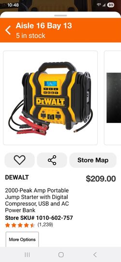 2000-Peak Amp Portable Jump Starter with Digital Compressor, USB and AC Power Bank