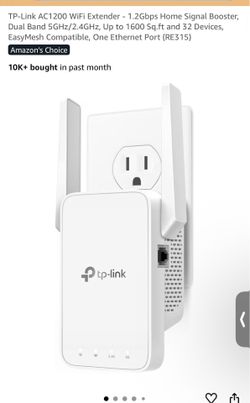 TP-Link AC1200 WiFi Extender - 1.2Gbps Home Signal Booster, Dual Band 5GHz/2.4GHz