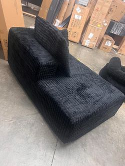 Black Chaise Lounge Chair Cozy Cloud Couch, Modern Plush Corduroy Upholstered Modular Boneless Chaise