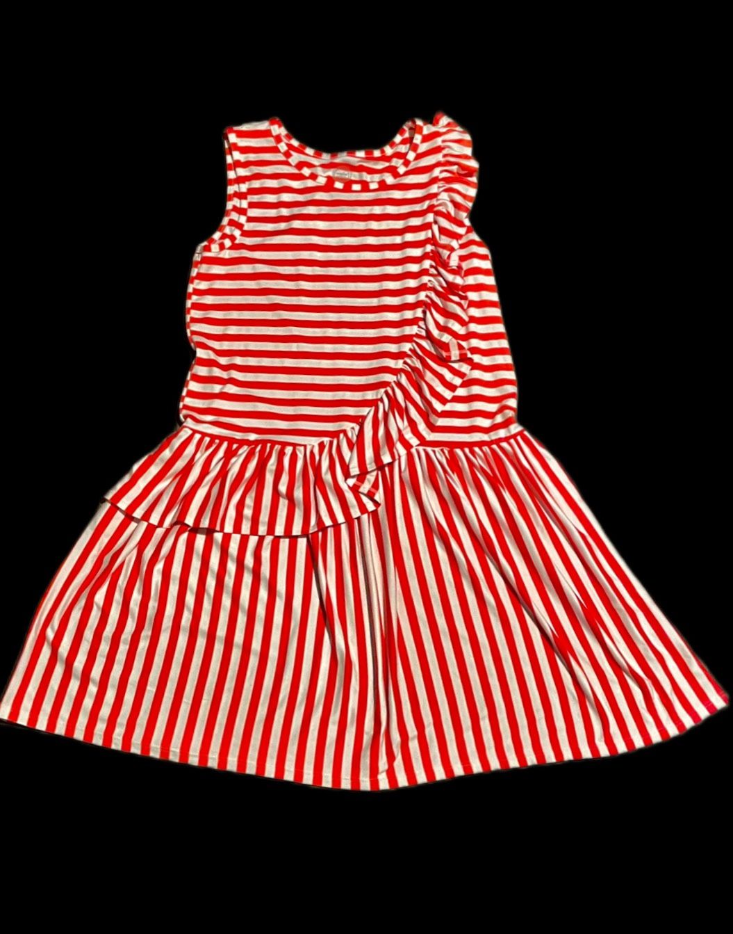 Wonder Nation Girls (XL 14-16) Coral Punch & White Striped Asymmetric Tank Dress