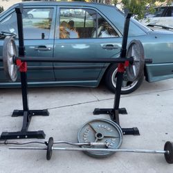Squat Rack With Olympic Bar Bells & Weights 