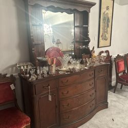 Wooden Dining Room Hutch (Drawers) + Mirror