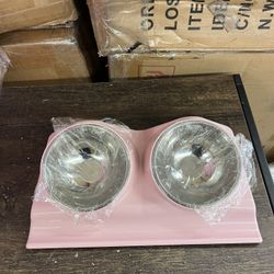 Tilted Food Water Bowl for Dogs and Cats - Pink