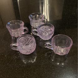 5 Antique Lavender Pressed Glass Punch Cups