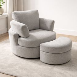 Modern Gray Accent Chair with Ottoman – Brand New in Box