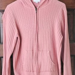 XL, Pink, Charter Club, Women's Zip, Hooded Knitted, Cardigan, Sweater 