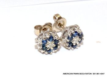 14k White Gold Sapphire and Diamond Stud Cluster Earrings  Excellent , like new condition .  Actual item shown, The earrings is on display in our stor
