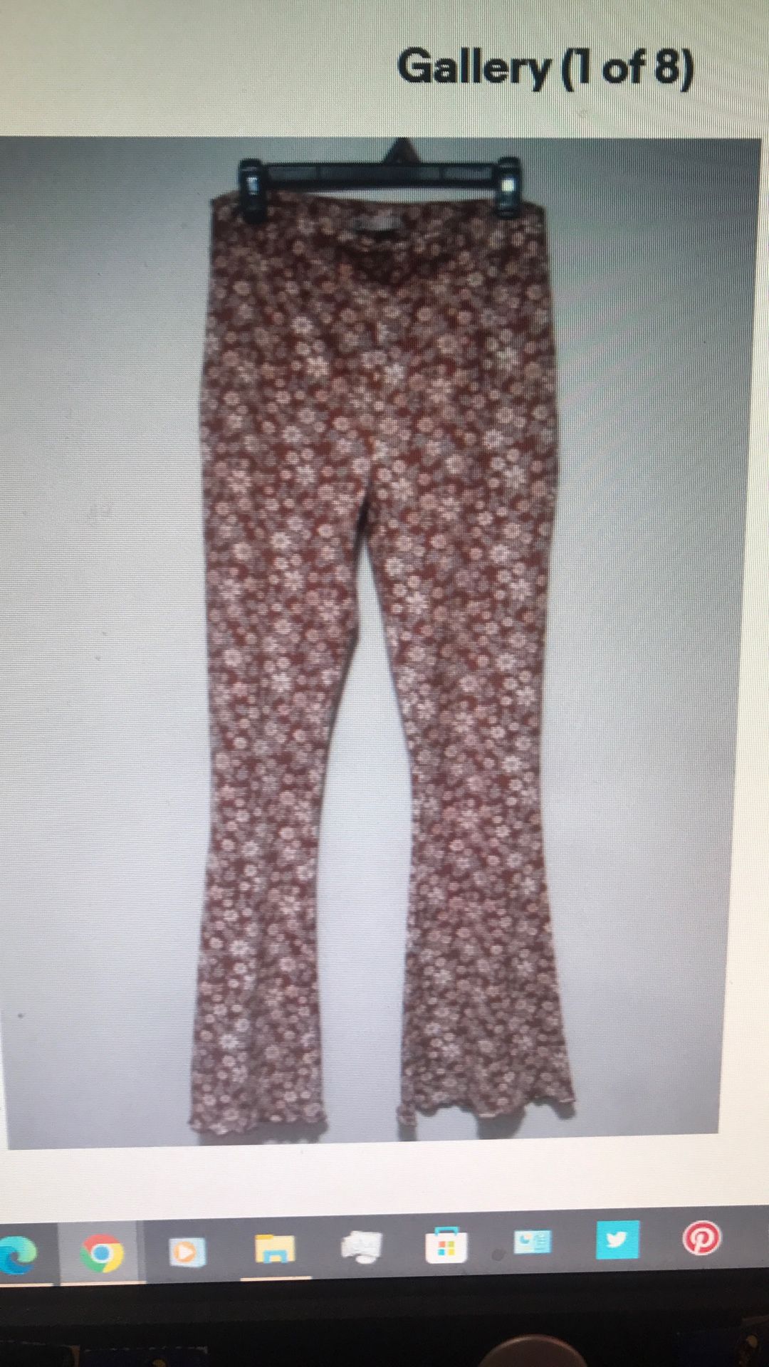 SO Pants Womens Medium Leggings Floral High Rise Flare Lettuce Hem Pull On Brown