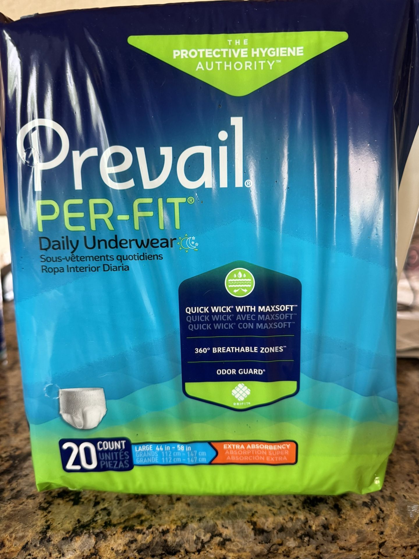 Prevail Daily Underwear With Odor Guard Size Large (44in-58inch)