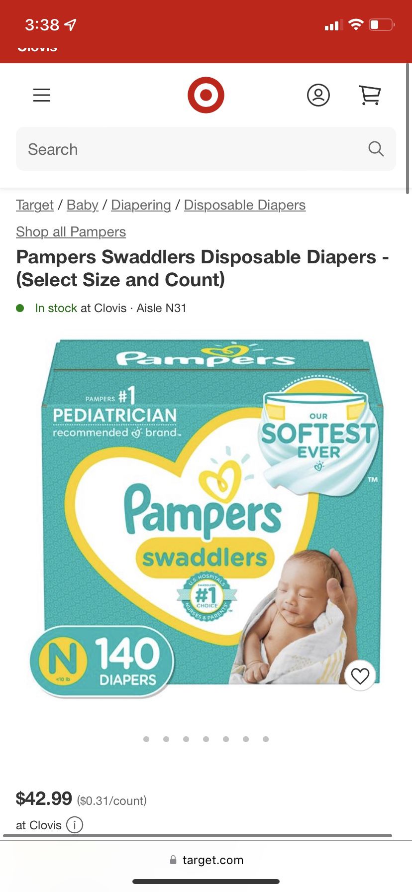 Brand New Newborn Pampers Swaddlers - 140 ,
