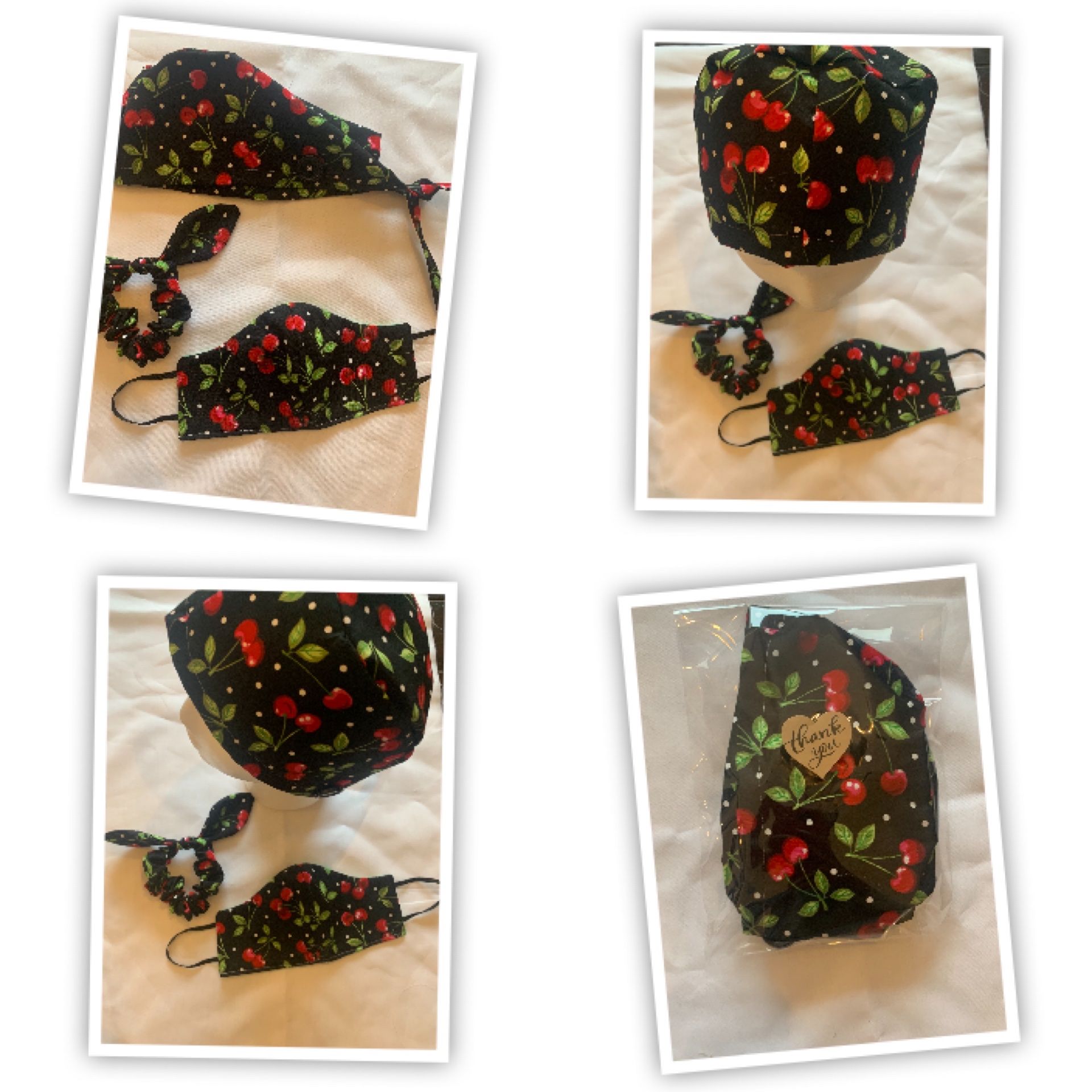 Scrub/Surgical Cap With Face Mask & Scrunchie Set