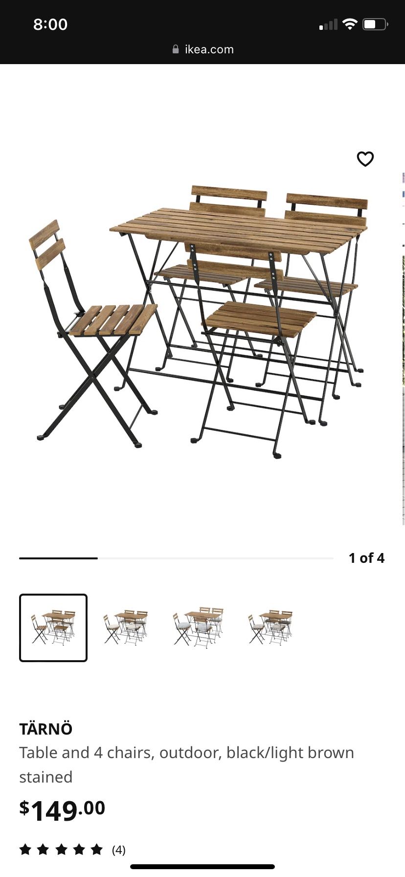 IKEA Outdoor Table With 4 Chairs For 80$