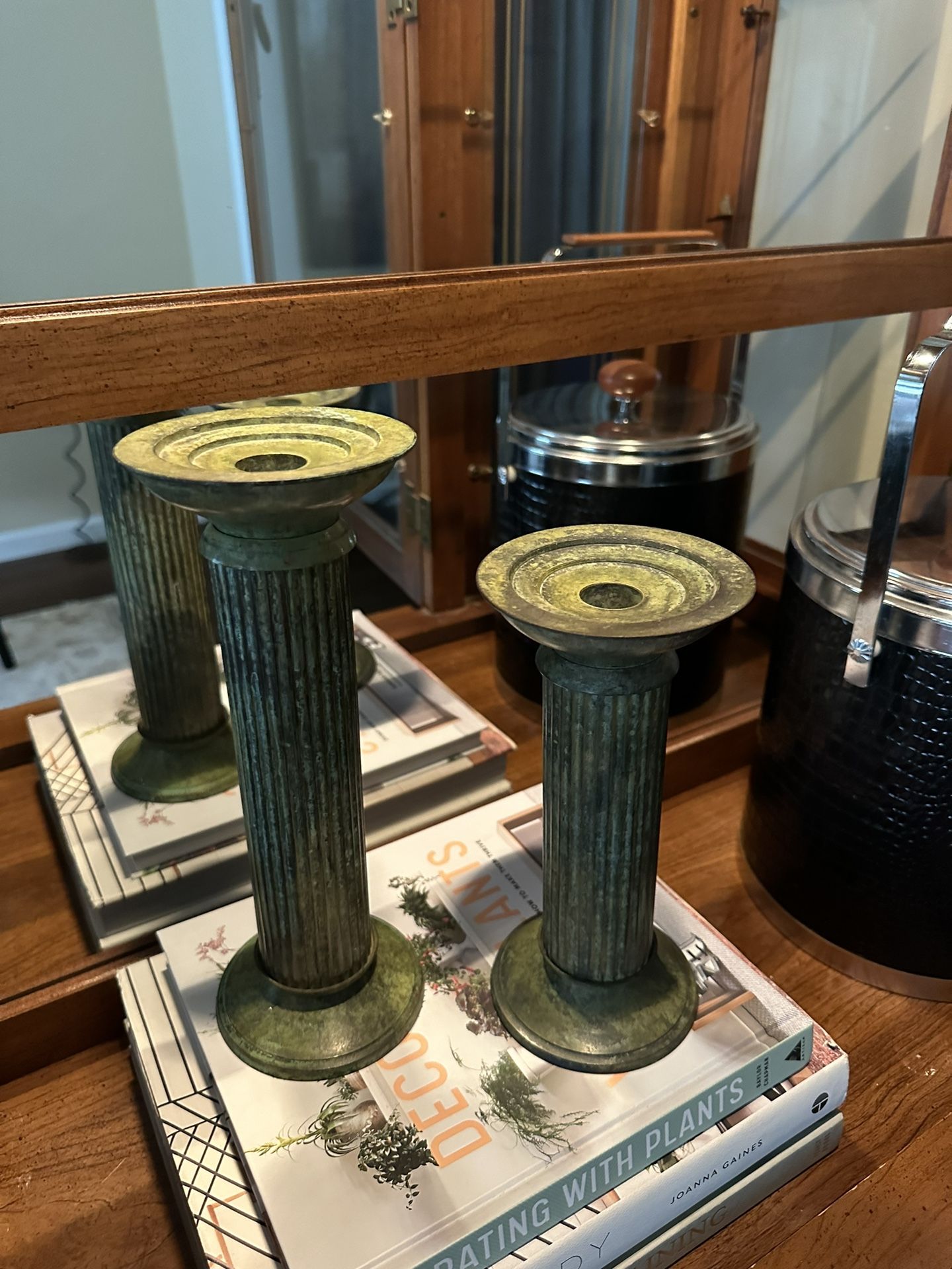 Vintage Patina Brass Column Candlestick Holder