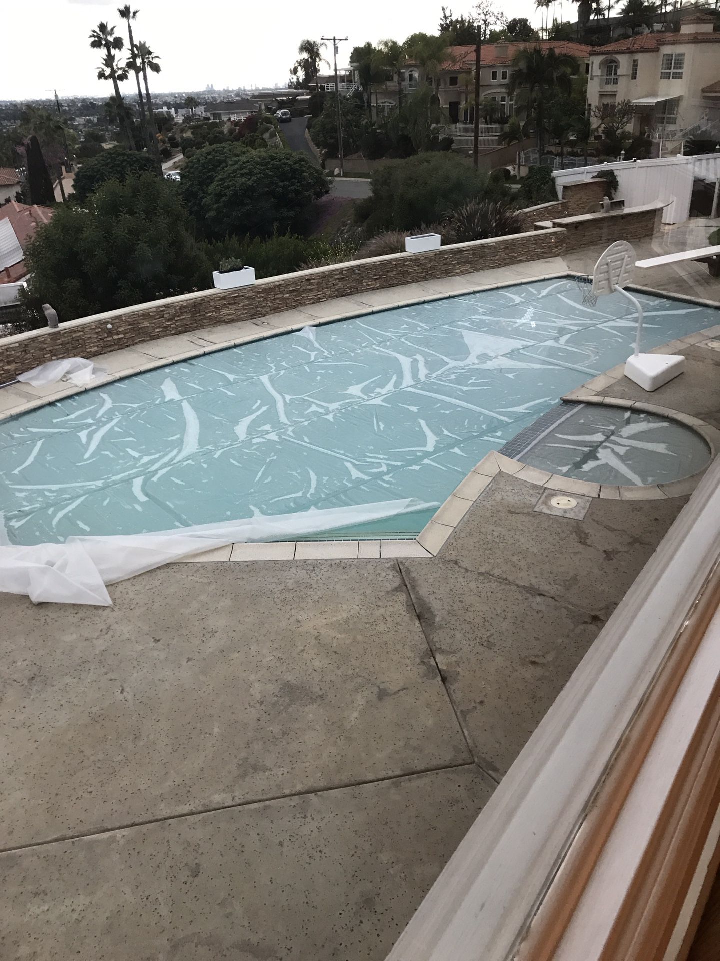 Solar heating pool cover remnants