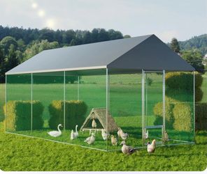 XX Large Outdoor Chicken Coop: Outdoor Metal Chicken Coop Walk-in Poultry Cage Run Cage with Silver Powder Coating Painted Tubes, Water