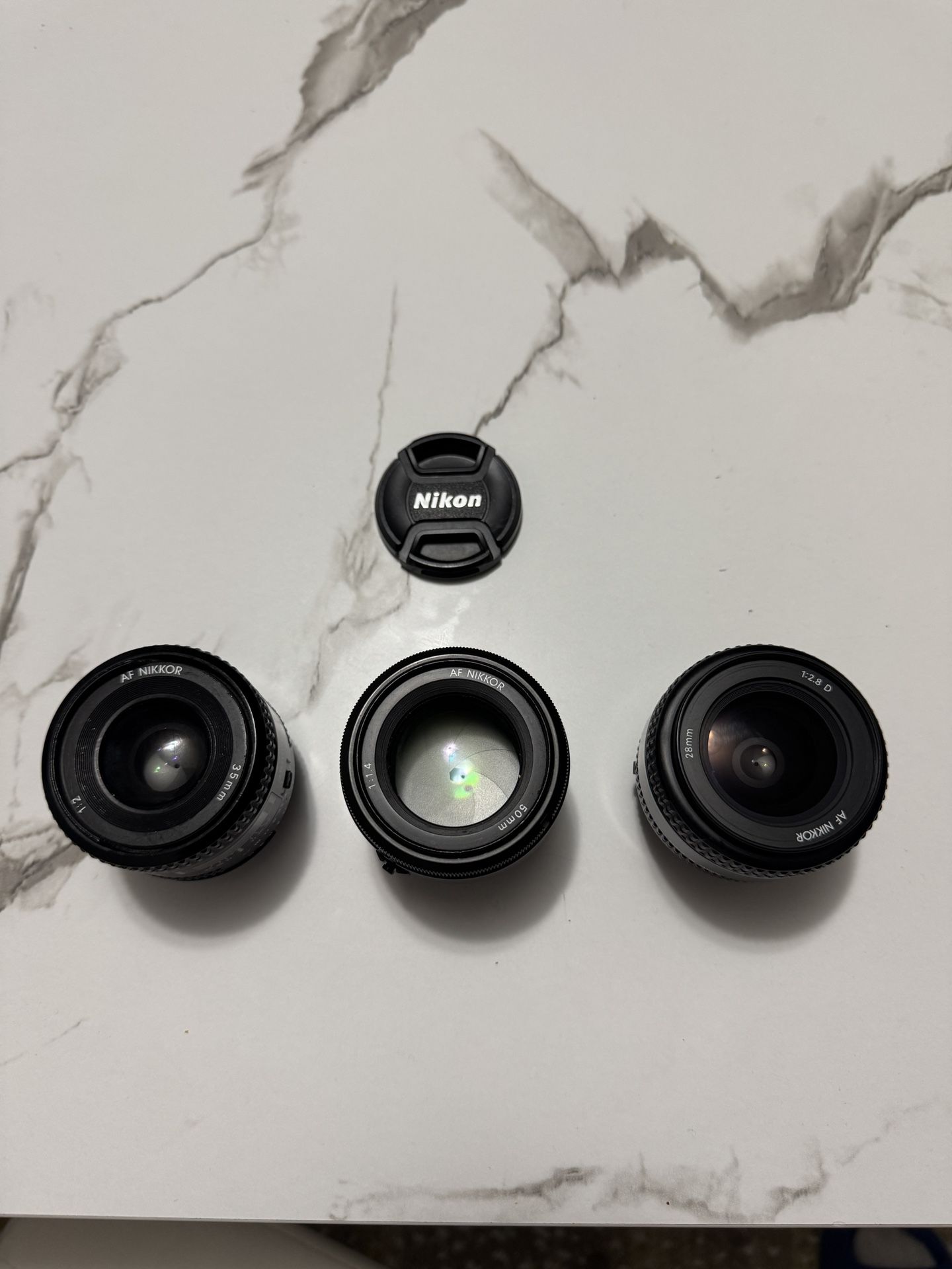 Nikon AF Nikkor Lens Bundle – 50mm f/1.4D, 35mm f/2D, 28mm f/2.8D – All Tested & Working