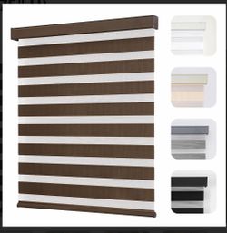Joydeco Cordless Zebra Blinds for Windows, Dual Layer Light Control Window Blinds with Light-Proof Aluminum Cover, (Coffee, 60" W × 75" H)