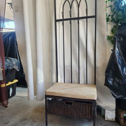 Metal Entryway Bench with Hooks & Shelves