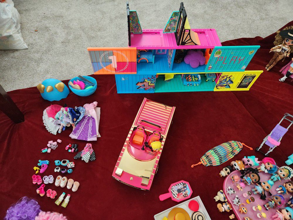 LOL Surprise OMG  and Barbie Dolls, With car And Store House