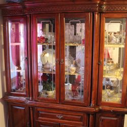 Vintage Dark Cherry Buffet with Hutch + China Set – Removable Top – NYC Pickup