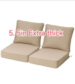 24 in. x 24 in. Set of 2 Patio Outdoor Lounge Chair Cushions in Beige with Straps and Zipper