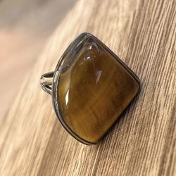 Vintage Tigers Eye Sterling Silver Ring Size 6.75