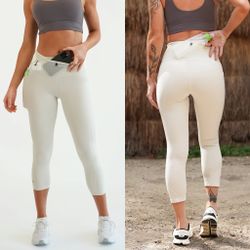 FlipBelt Air mid-weight crop leggings in bone size M medium NWT gym running