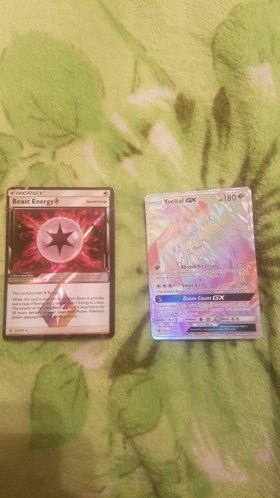 Yveltal rainbow rare GX and Beast energy prism