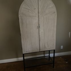 Wood And Metal Cabinet Shelf White Grey Black Antiqued Distressed Style