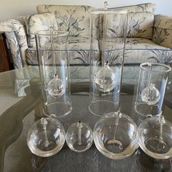 Blown Glass Ball Oil Lamps Set of Seven