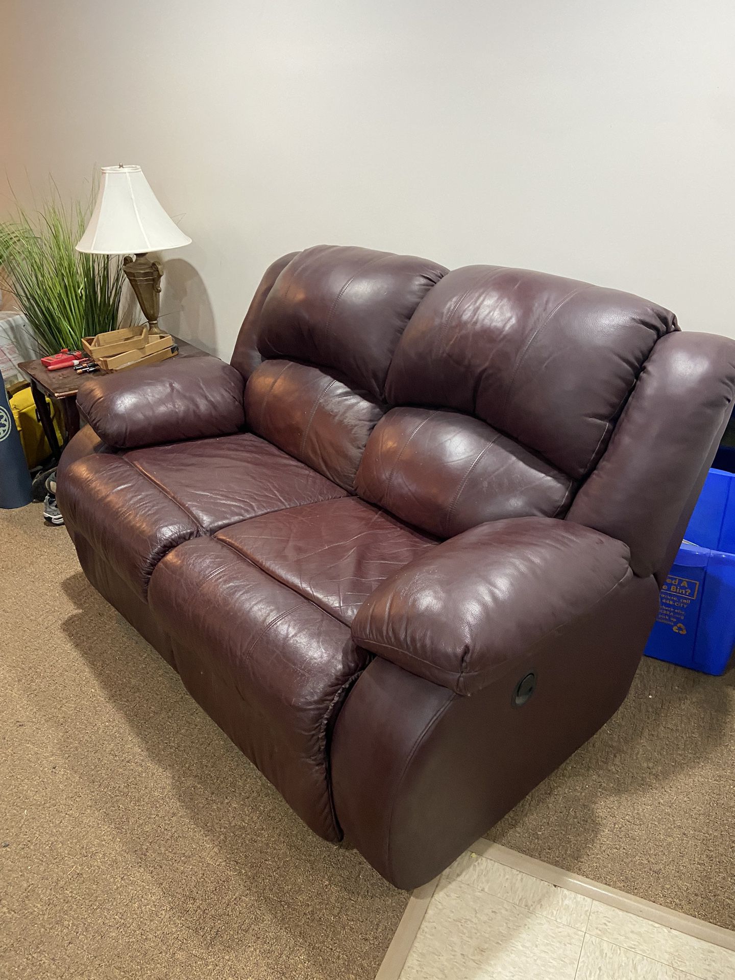 Faux Leather Reclining Loveseat 
