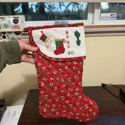 Vintage Christmas Stocking Cross Stitched Handmade 