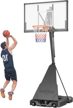 LotFun Basketball Hoop Outdoor with 33/44 Inch Shatterproof Backboard, 5-10ft Stepless Regulation Crank Adjust Basketball Goal System for Youth/Teens/